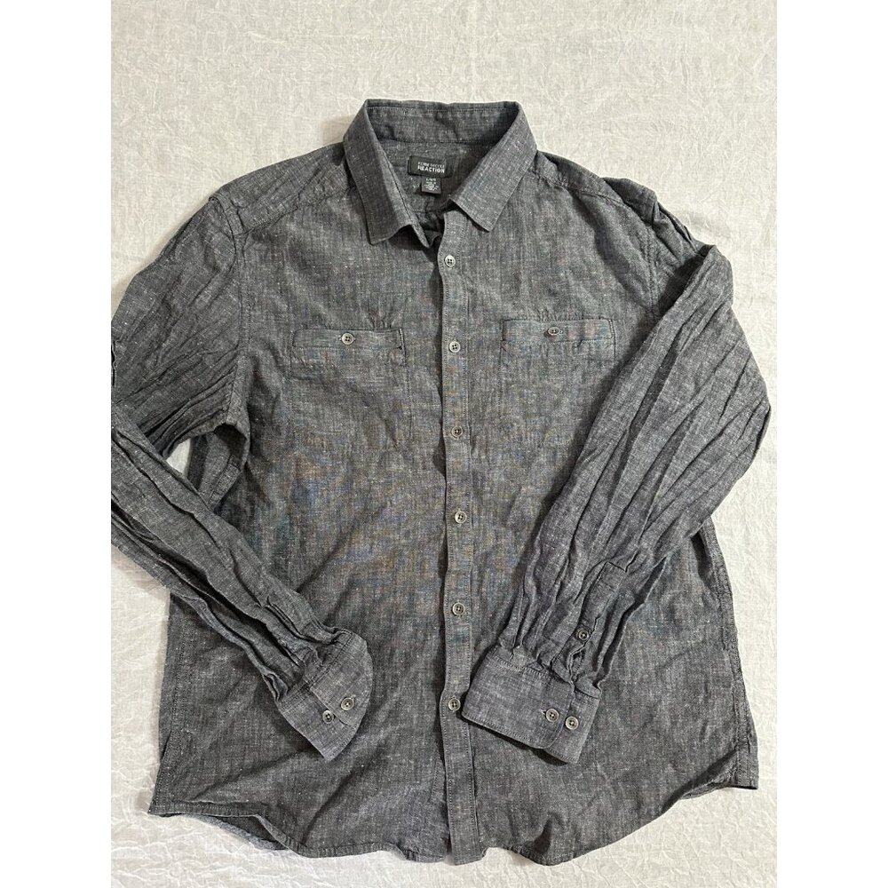 🌵4/$25 Kenneth Cole Reaction Men's Size Large L Button Shirt‎ Gray Long Sleeve